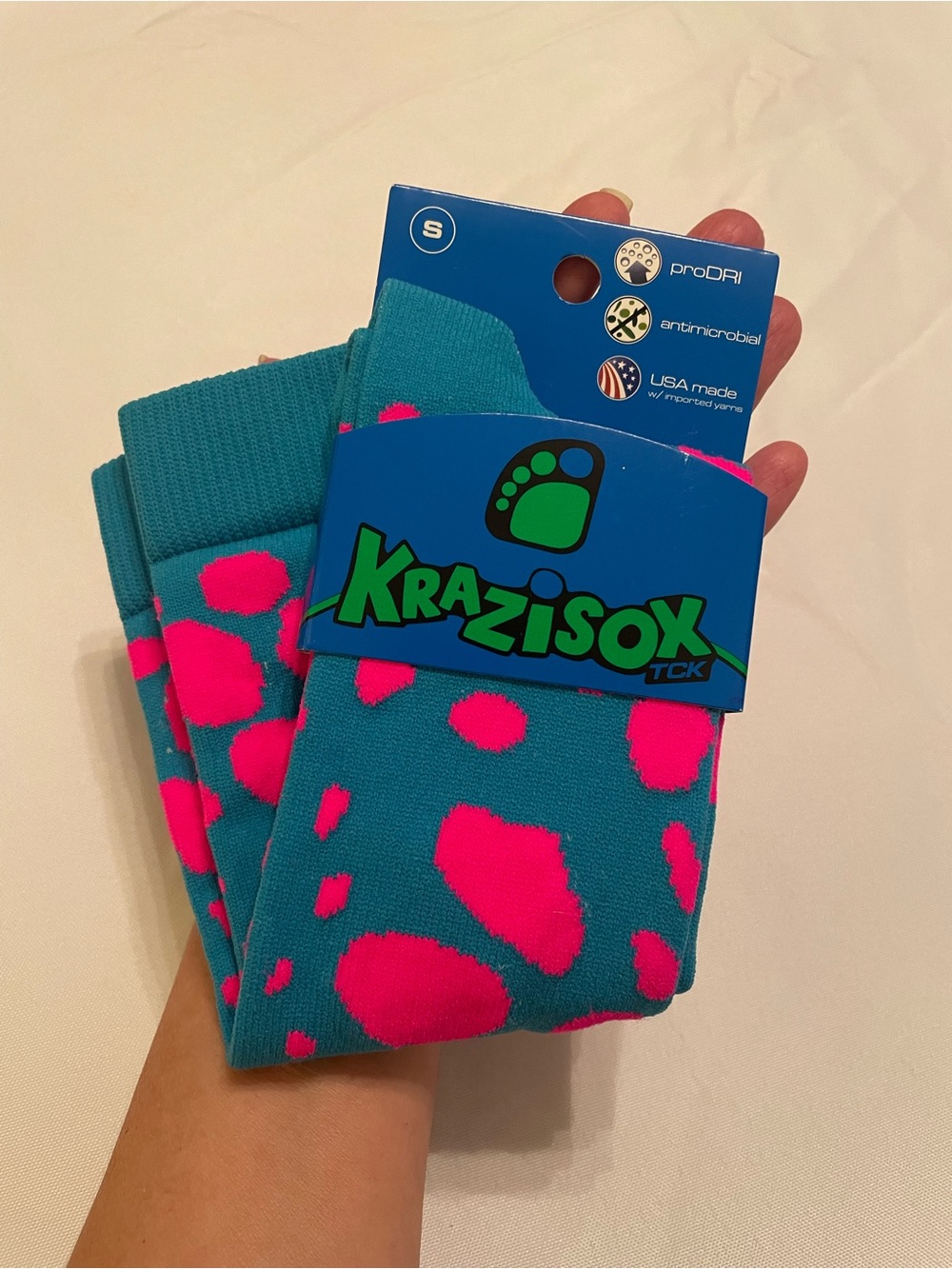TCK KraziSox Bright Turquoise & Hot Pink Leopard Print Socks, NWT, Youth Sz 12-5